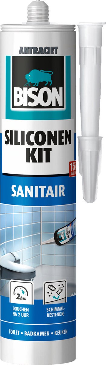 Bison Silikondichtstoff Anthrazit Tube 300 ml – wasserbeständiger Dichtstoff, Sanitärabdichtung, unempfindlich gegen Schimmel, farbecht, dauerelastisch, leicht aufzutragen
