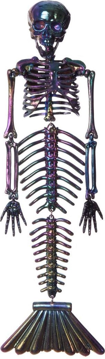 Markenlose Sans-Marque-Halloween-Dekoration „My Other Me“, verchromtes Skelett, Meerjungfrau, grau, 37 cm