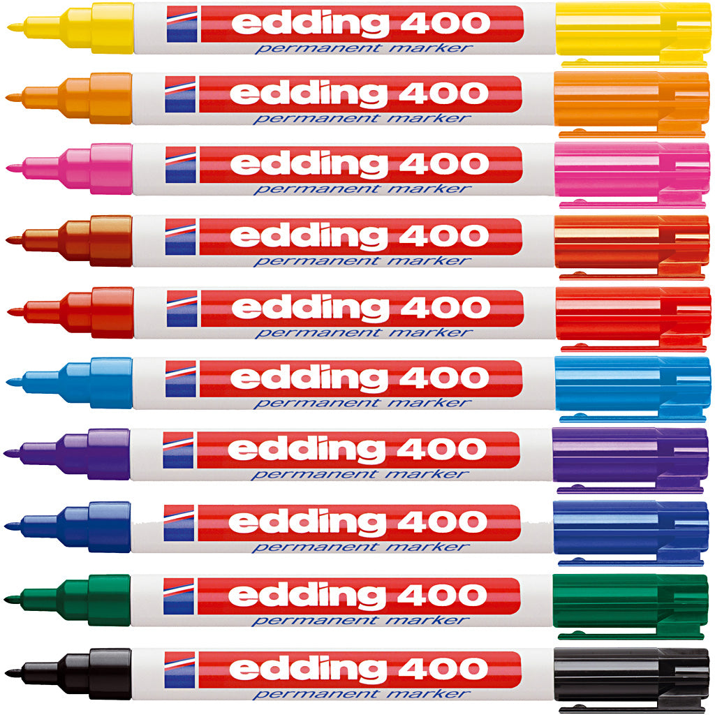 Edding Marker 400, Strichstärke 1 mm, verschiedene Farben, 10 Stück, 1 Box