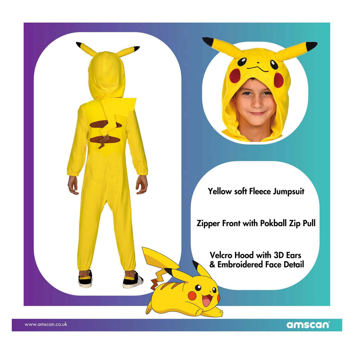 Pokémon Children's Costume Pokemon Pikachu Onesie, 8-10 år gammal