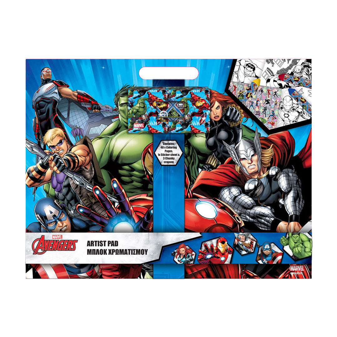 Avengers-Zeichenblock mit Aufklebern und 3 Buntstiften, 40 Blatt