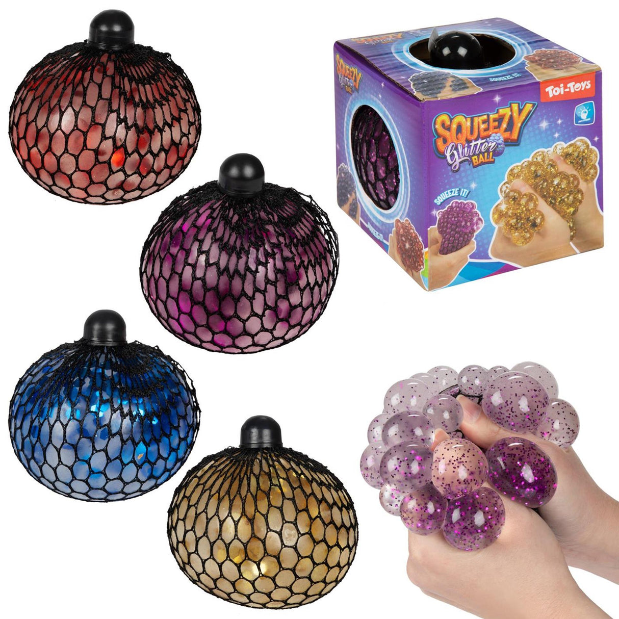 Toi-toys lustiger Glitzer-Quetschball im Netz, 10 cm