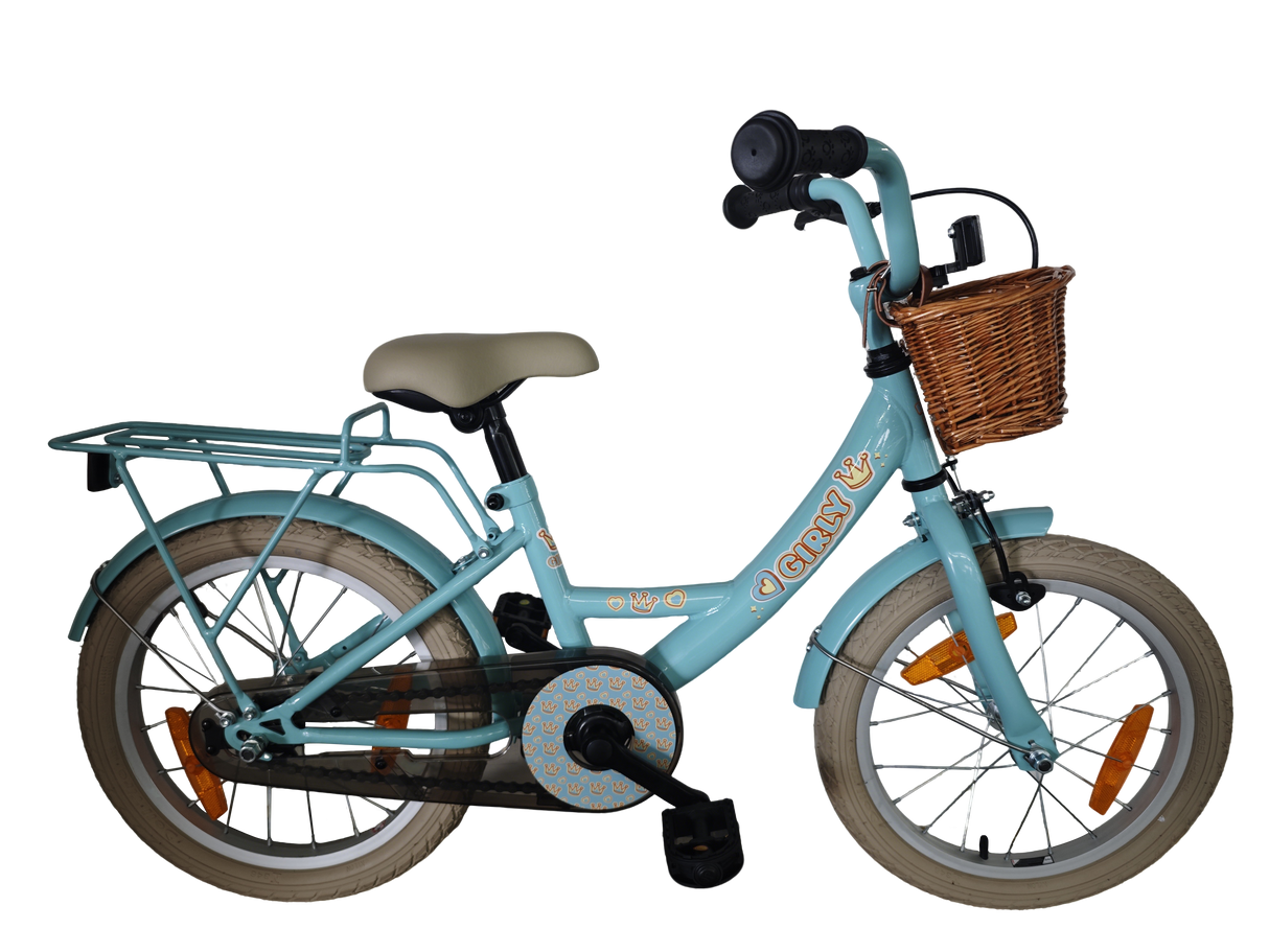 Bikefun Kinderfahrrad Girly 16 Zoll – mit Korb und Bremsnabe – Blau