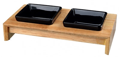 Ceramica set di mangimi per trixie con base in legno nero