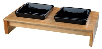 Ceramica set di mangimi per trixie con base in legno nero