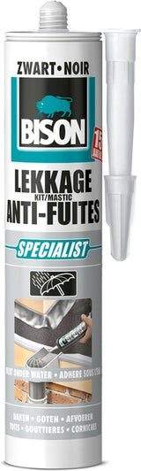 Bison lekkagekit zwart koker 300 ml, elastische afdichtingskit, wateridchte reparaties, voegen en scheuren op en rondom het dak, makkelijk aan te brengen kit