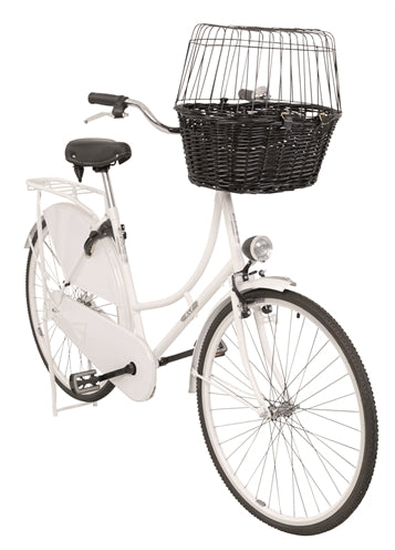 Trixie Weiden-Fahrradkorb vorne schwarz mit Kissen und Verdeck