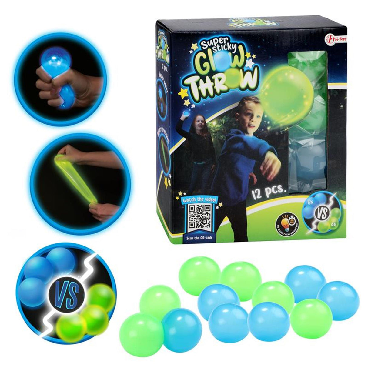 Toi-Toys klebrige Stretchballen leuchten im Dunkeln, 12st