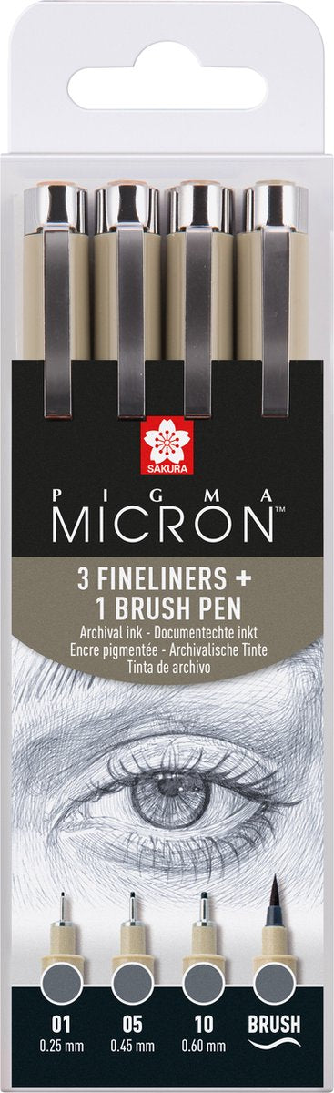 Sakura Pigma Micron Fineliner-Set, 4 Größen, kühles Grau