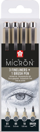 Sakura Pigma Micron Fineliner-Set, 4 Größen, kühles Grau