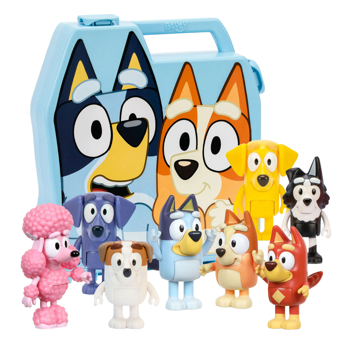 Bluey Play Go suitcase with 8 play figures