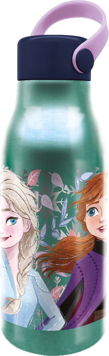 Stor Disney's Frozen II Aluminium-Trinkflasche – 760 ml – mit Gummi-Trageschlaufe – gut schließt – Trinkflasche für Kinder – Mintgrün, Dunkelblau
