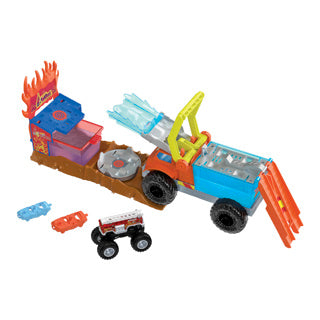 Hot-Wheels-Monstertrucks-Feuer-Crash-Herausforderung