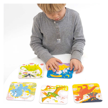 Bananen-Panda-Puzzle für unterwegs mit Dinosauriern 3+ – fünf Puzzles mit je 9 Teilen – lustiges Dino-Puzzlespielzeug.
