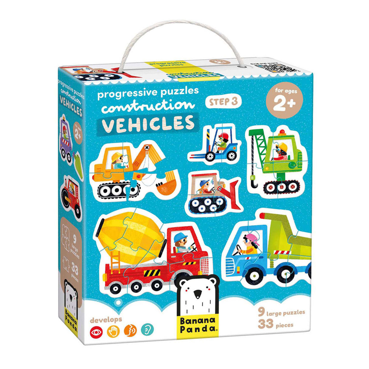 Bananenpanda – aufsteigende Puzzle-Fahrzeuge – 33 Teile.
