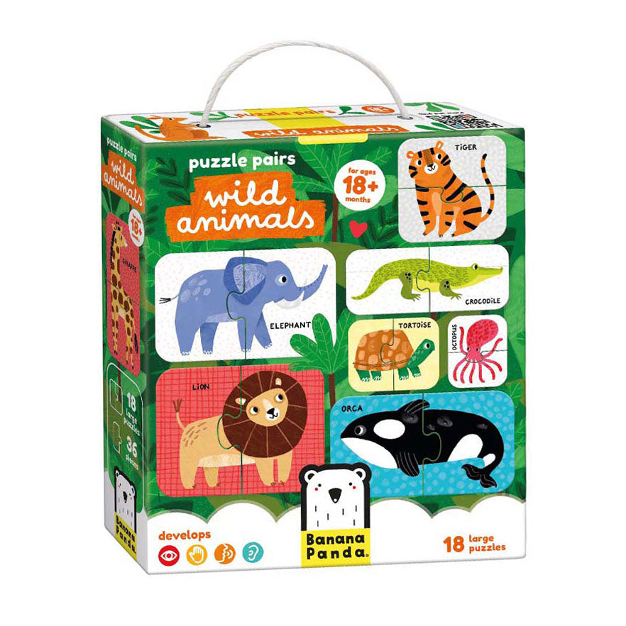 Bananenpanda - Puzzlepaare wilder Tiere - 18 Teile.