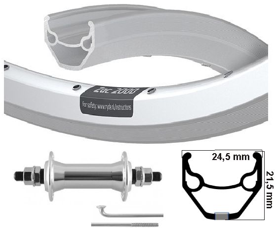 KGS sprednje kolo 26x1,75 (559) ZAC 2000 Srebro z zavornim platiščem za fiksno osi