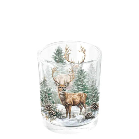 Ambiente theelichthouder winter stag white dia.5,5x6.6cm glas
