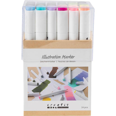 Creativ Company Zeichenstift, Strichstärke 1+8 mm, Pastellfarben, Standardfarben, 24 Stück 1 Box