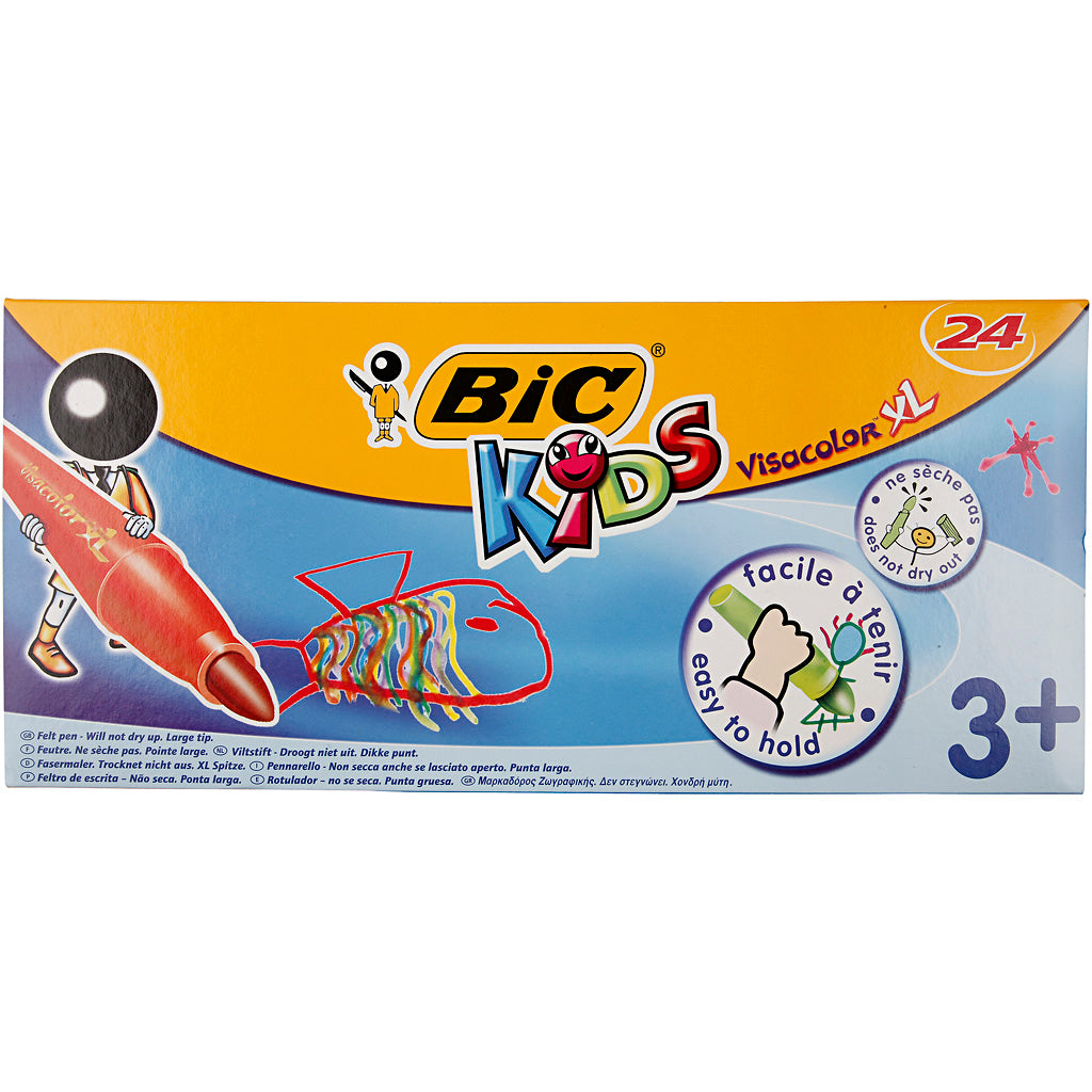 Bic Visa Color Farbmarker, Strichstärke 3 mm, verschiedene Farben, 24 Stück 1 Box
