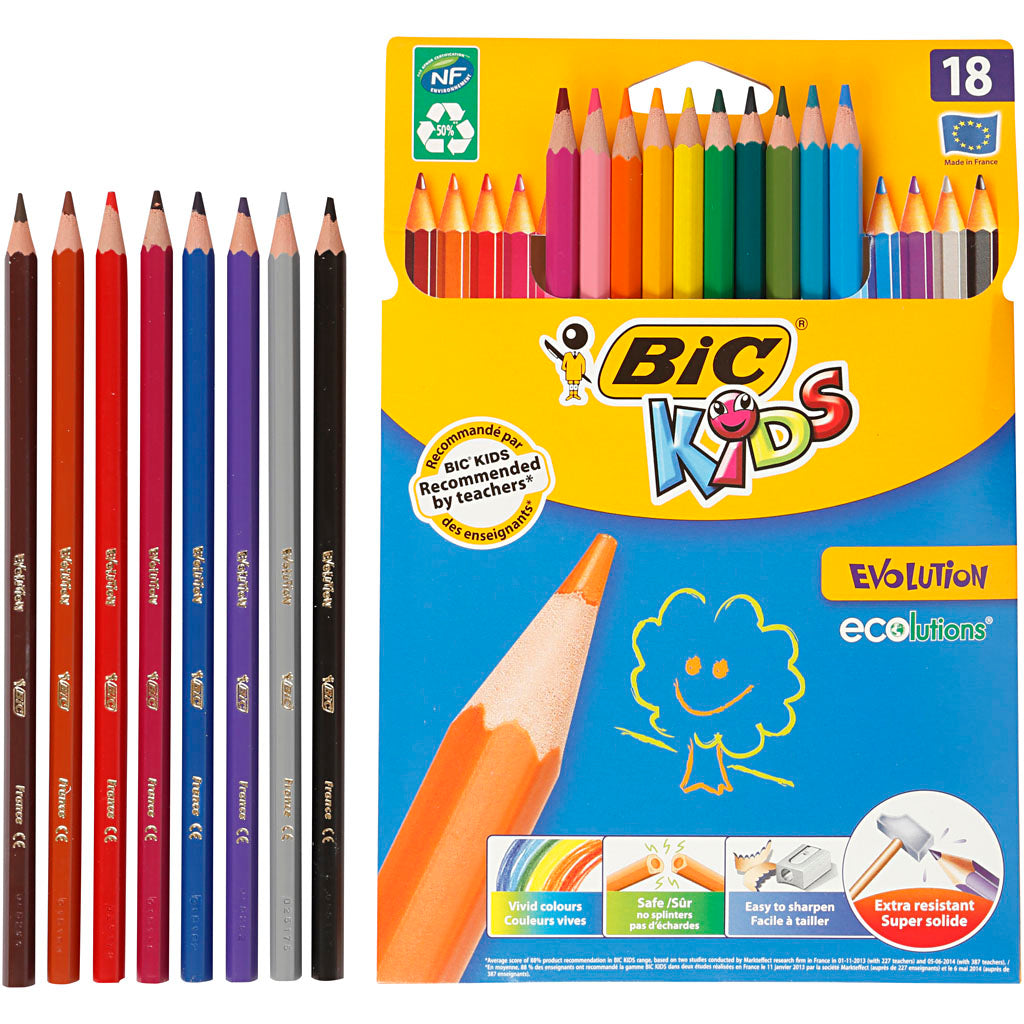 Bic Evolution Buntstifte, sechseckig, L: 17,5 cm, Mine 3 mm, verschiedene Farben, 18 Stück 1 Box