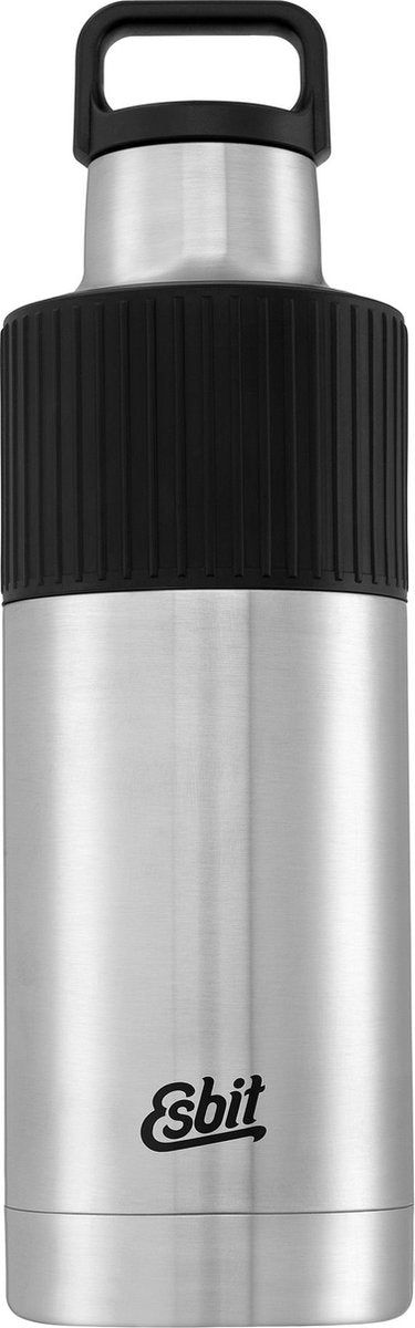 Esbit Bildhauer-Thermosflasche – 1 l – mattsilber – Silikonhülle – Schlaufenverschluss