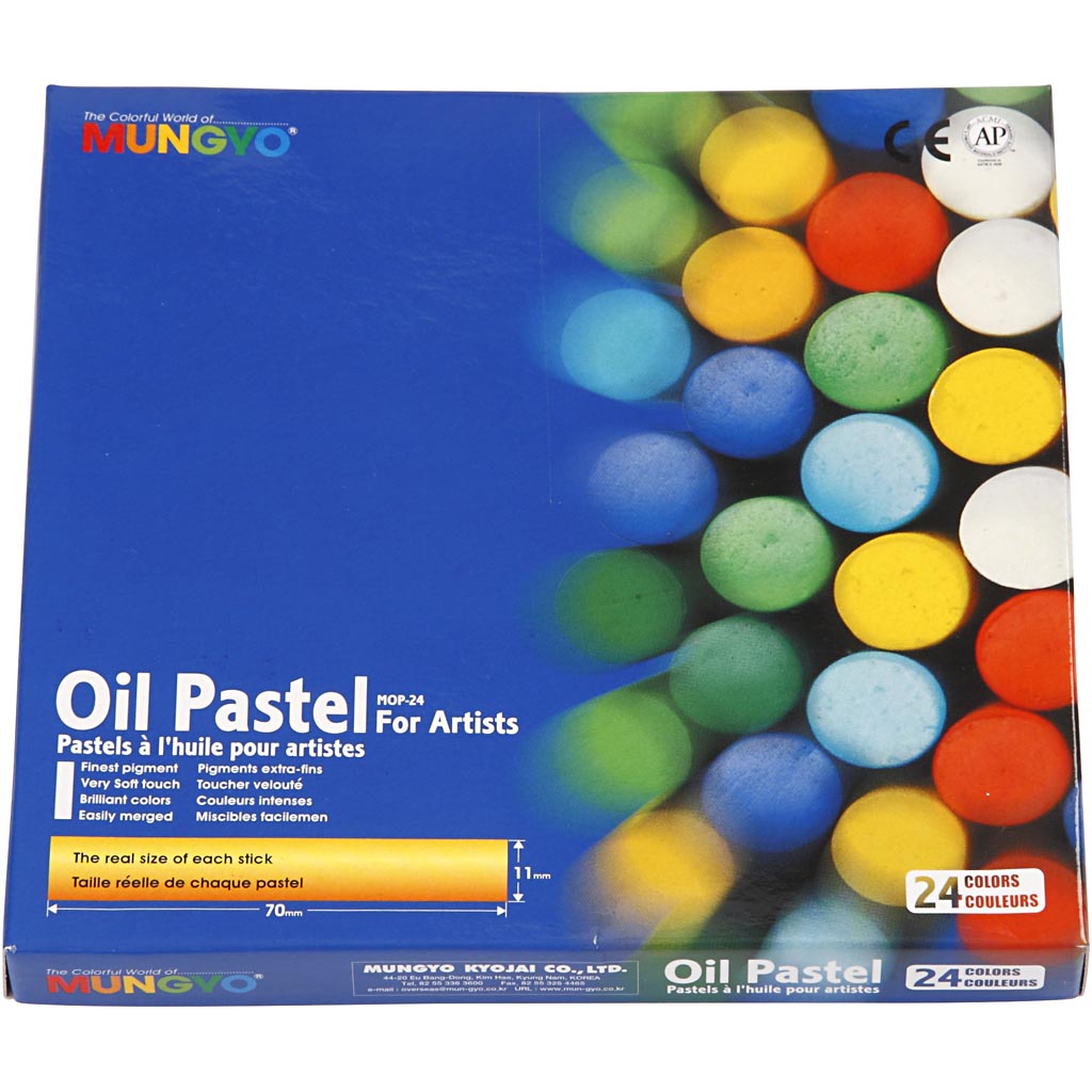 Mungyo-Ölpastell, L: 7 cm, Stärke 11 mm, verschiedene Farben, 24 Stück 1 Box