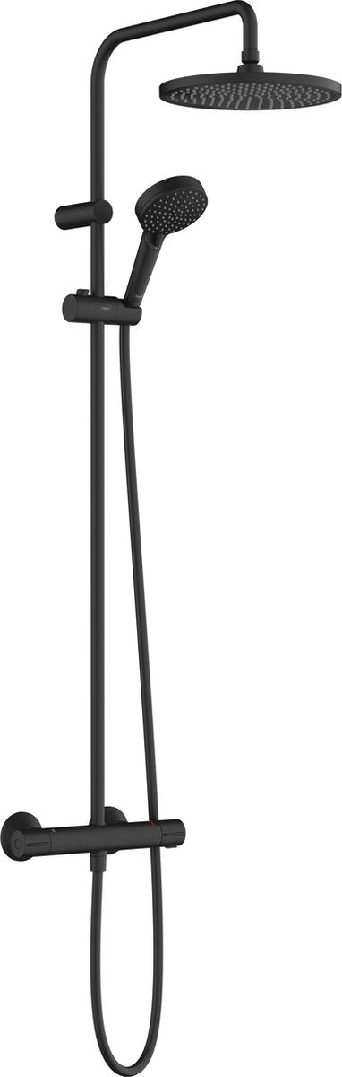 Hansgrohe Lackmischung – Showerpipe – Größe 240 mm – 1 Strahlfunktion – mattschwarz – mit Thermostat