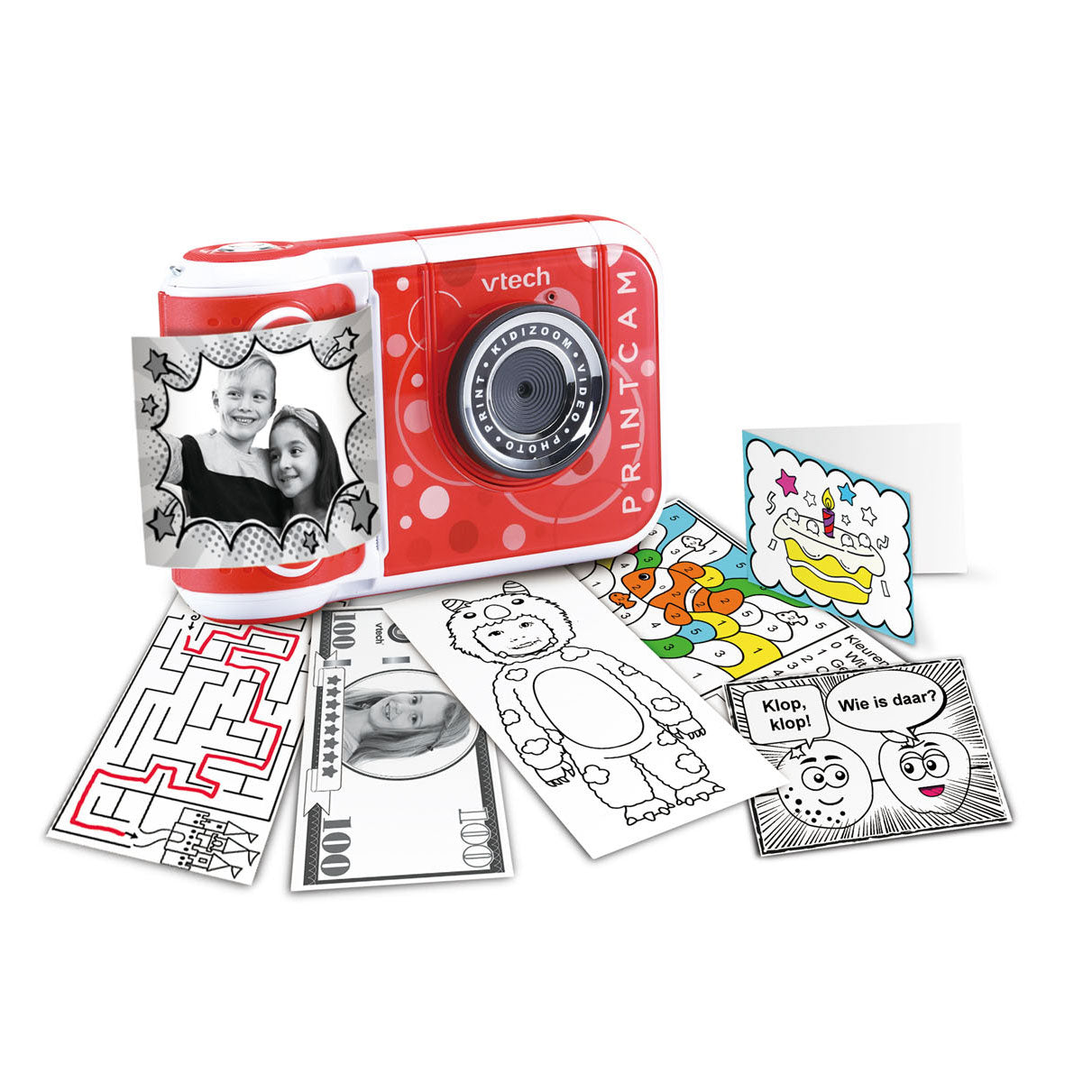 Otroška otroška kamera KidIzoom Printcam Junior Red White 4-deli