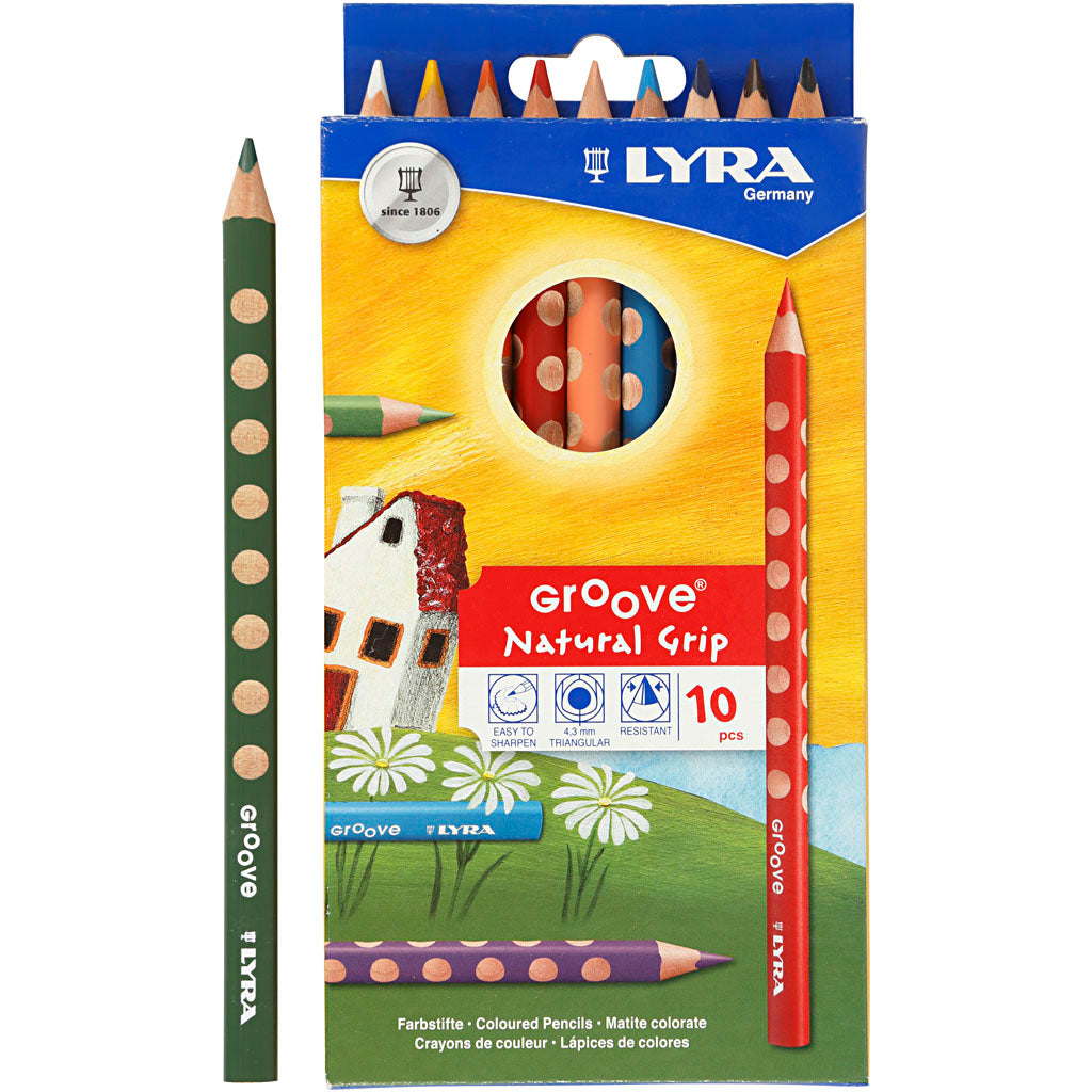 Lyra Rillen-Buntstifte, L: 18 cm, Mine 4,25 mm, farbig sortiert, 10 Stück 1 Box