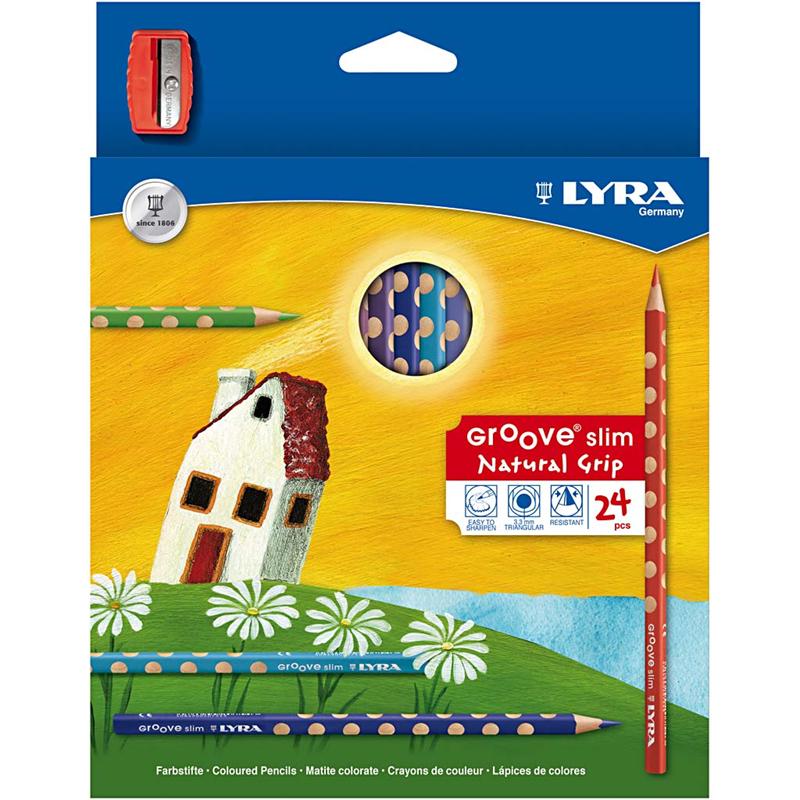 Lyra Groove dünne Buntstifte, L: 18 cm, Mine 3,3 mm, farbig sortiert, 24 Stück 1 Box