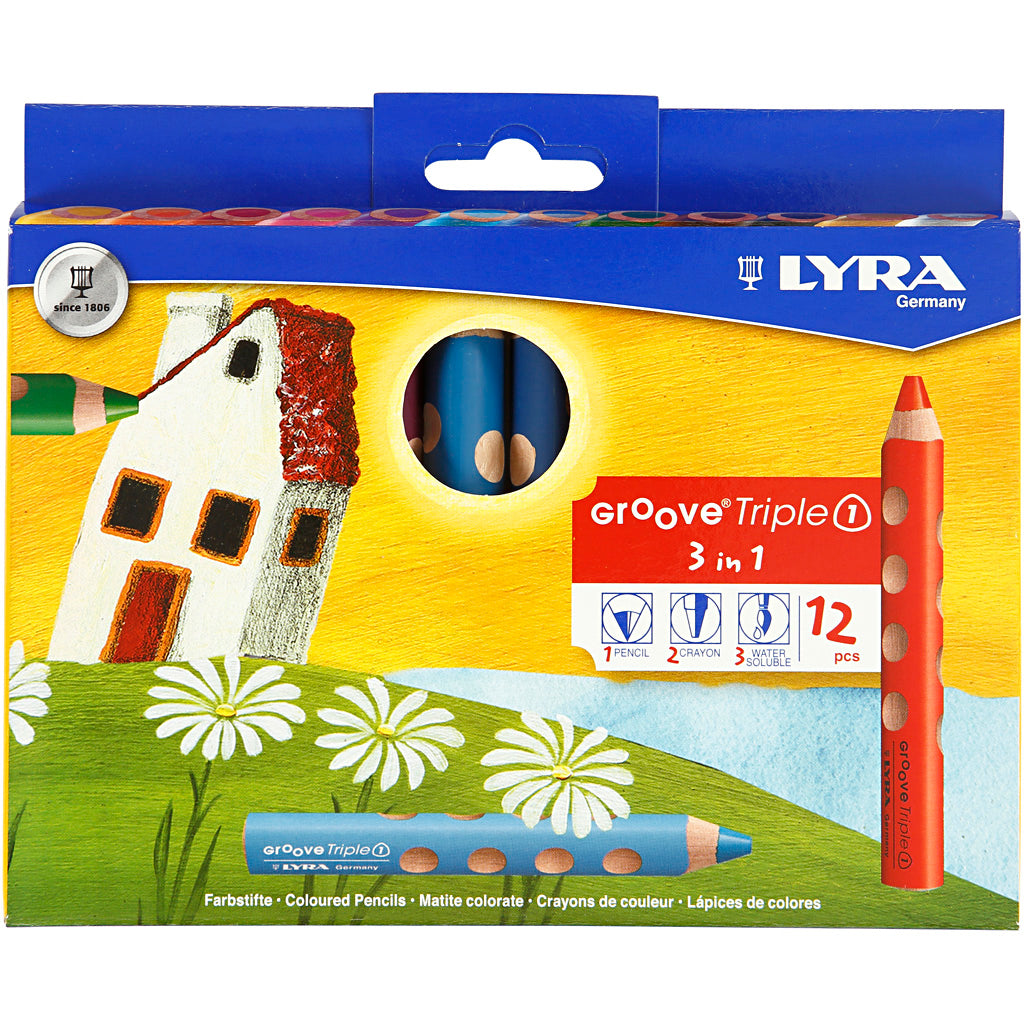 Lyra Groove Triple1 Buntstifte, L: 12 cm, Mine 10 mm, farbig sortiert, 12 Stück 1 Box
