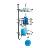 Wenko doucherek revigo 3-laags zwart staal 19x57cm - zonder boren - doucherekje hangend - douchemand - douchecaddy ophangbaar