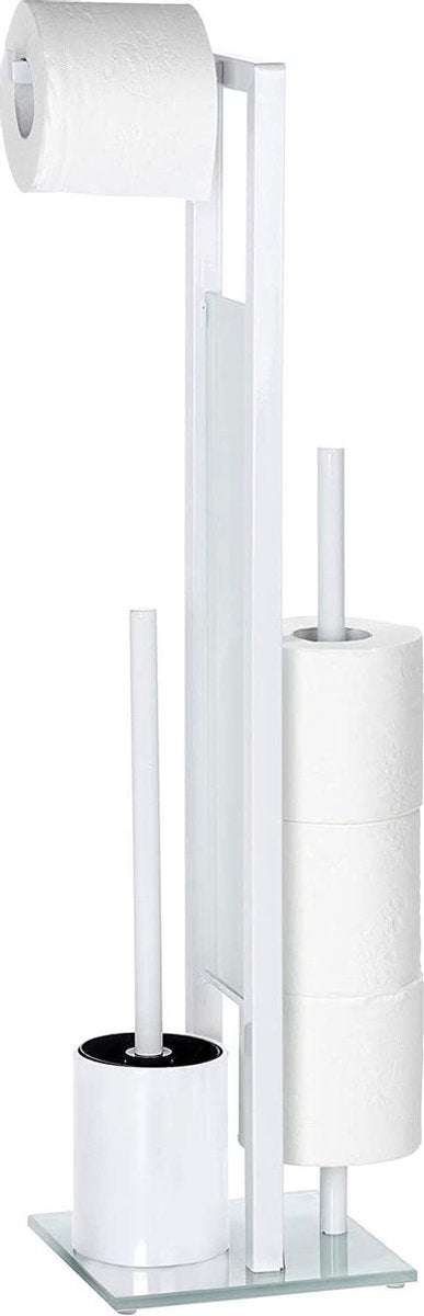 Wenko Toilettenbutler Rivalta weiß – Toilettenbürste mit Halter, Toilettenpapierhalter und Ersatzrollenhalter freistehend