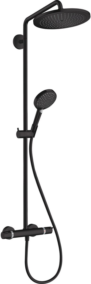 Hansgrohe Croma S – Showerpipe – Ecosmart Wassersparen – Raindance Select – 280 mm – 1 Strahlfunktion – gebürstete Bronze – mit Thermostat und Handbrause