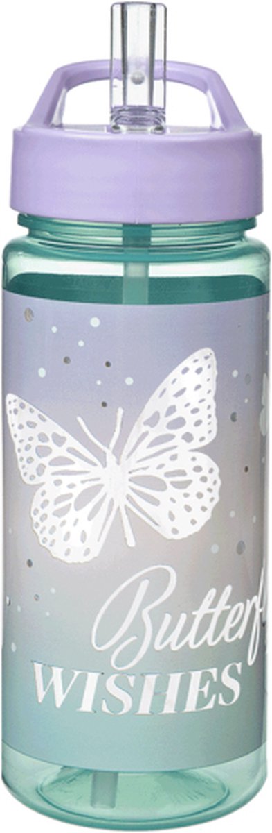 Undercover Trinkflasche Schmetterlinge 500ml – bunte Kinderflasche mit Strohhalm.