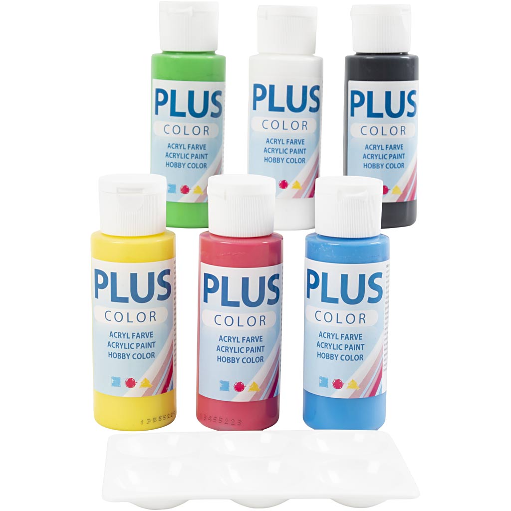 Plus Color Acrylfarbe, Grundfarben, 6x60 ml 1 Dose
