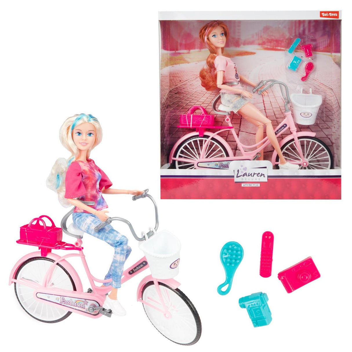 Toi Toys Lauren Teenie-Puppe auf dem Fahrrad