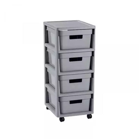 Curver Infinity-Schubladensystem – 4 Schubladen à 11 l – mit Rollen – 36 x 30 x 66 cm – grau