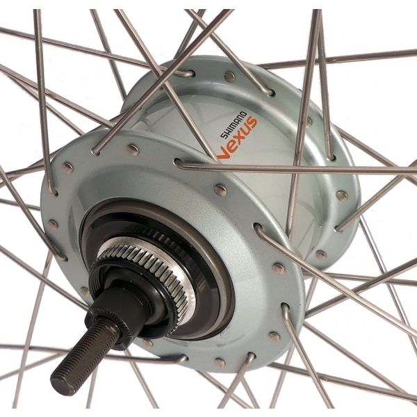 Shimano Hinterrad 28 Zoll Nexus 8 Nabe (Silber) – ZAC19-Felge (Silber) mit Edelstahlspeichen – für Scheibenbremse