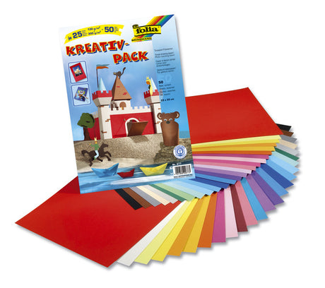 Folia fo-677 Bastelpapier, Bastelpaket mit 50 Blatt, 25 verschiedene Farben