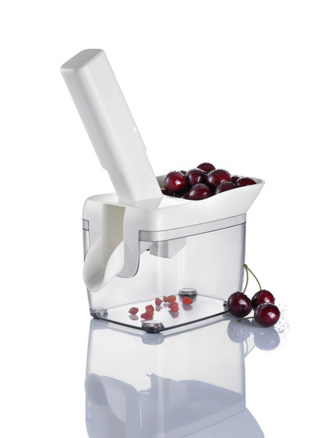 Westmark Kirschentstapler mit Trichter, Kernkasten und Rezeptheft, Höhe: 30 cm, Edelstahl-Kunststoff, Kernfix, weiß dunkelgrau transparent, 40352260