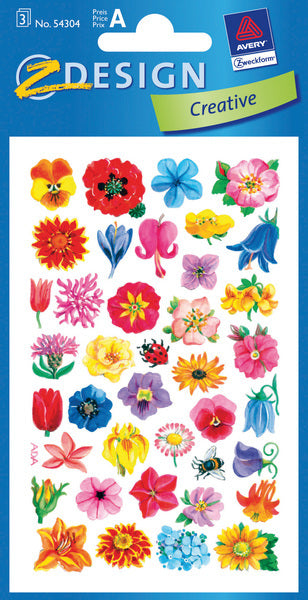 Avery av-54304 Papieretikett Z-Design, kreative Packung mit 3 Bögen Blumen