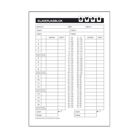 Basis-Bewertungsblock Klaverjacks 5, Block mit 50 Blatt
