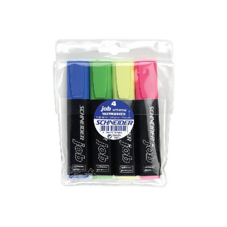 Schneider Stationery Schneider Textmarker – Textmarker – Job – sortiert 4 Stück – Meißelspitze – S-1500