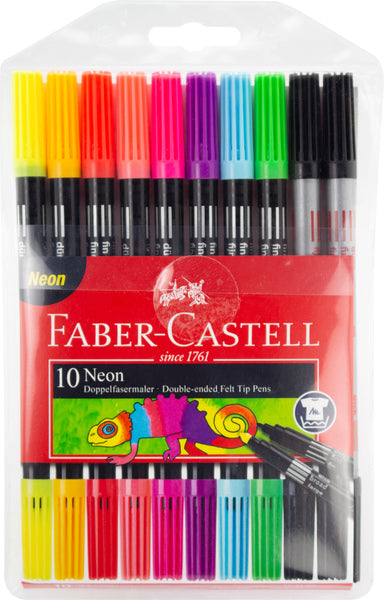 Faber Castell fc-151109 Filzstifte Duo Neonfarben im Etui 10 Stück