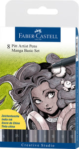 Faber Castell FC-167107 Zeichenstift Faber-Castell Pitt Artist Pen Manga 8-teiliges Federmäppchen Basic