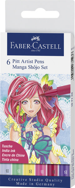 Faber Castell FC-167155 Zeichenstift Faber-Castell Pitt Artist Pen Manga 6-teiliges Federmäppchen Shojo