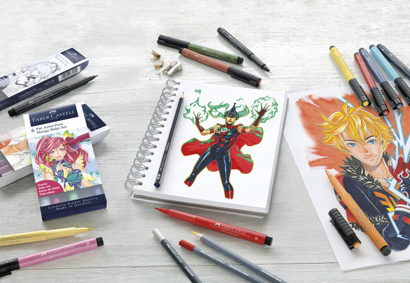 Faber Castell FC-167155 Zeichenstift Faber-Castell Pitt Artist Pen Manga 6-teiliges Federmäppchen Shojo