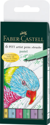 Faber castell faber castell fc-167163 tekenstift faber-castell pitt artist pen brush etui a 6 stuks pastel